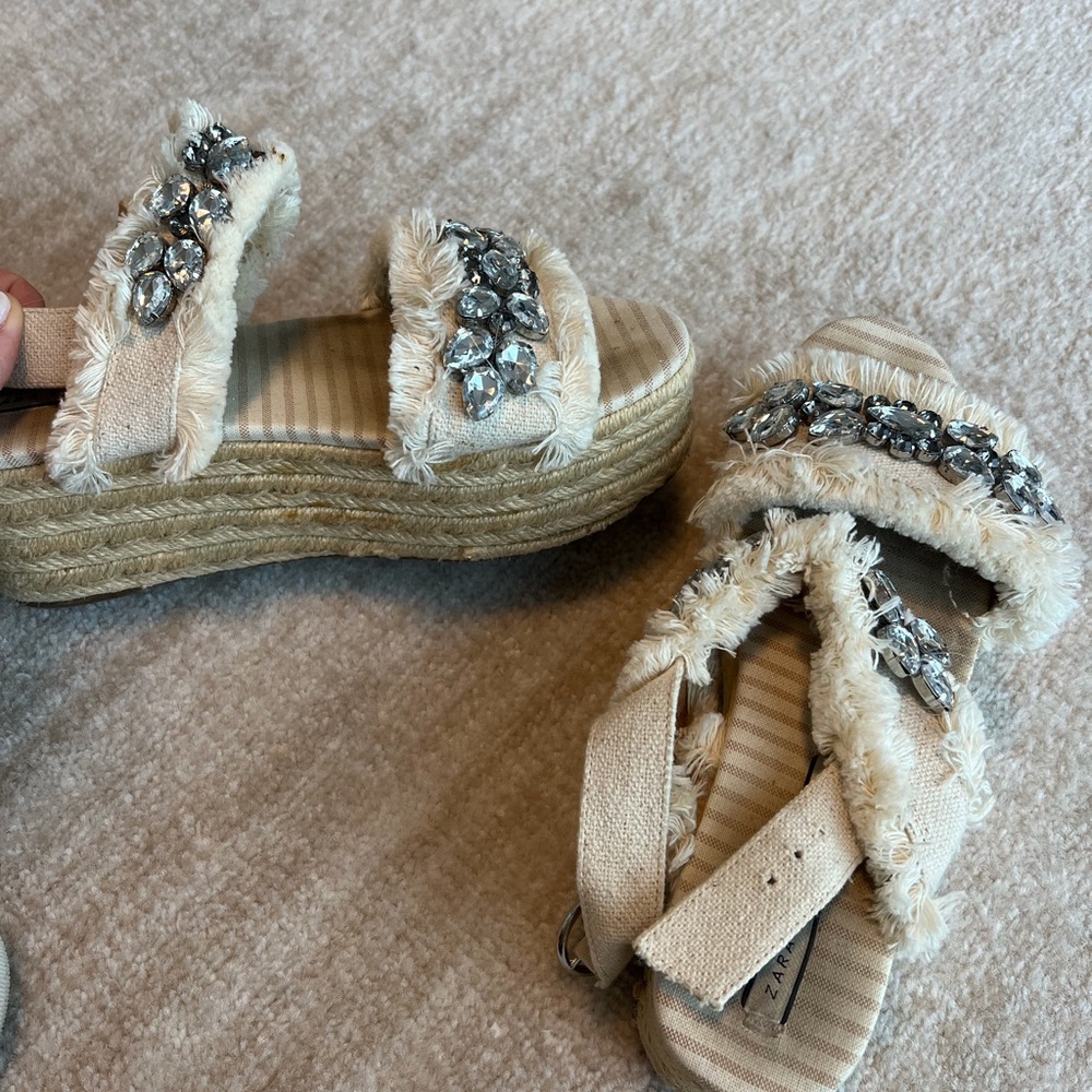 ZARA platform sandals with gemstone
